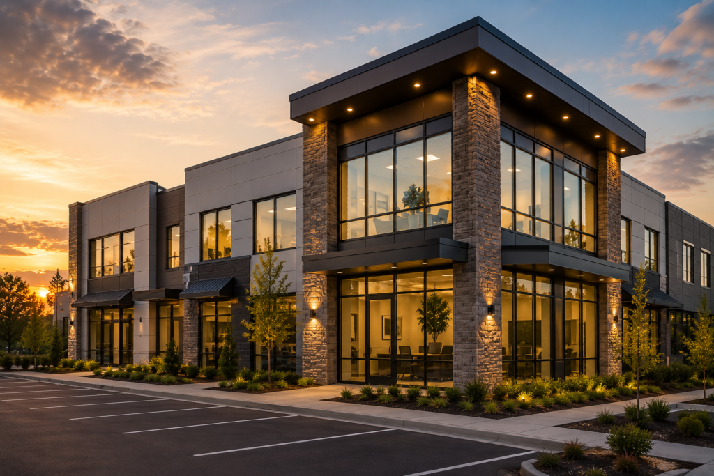 Modern commercial office building representing investment opportunities in Montgomery County Maryland