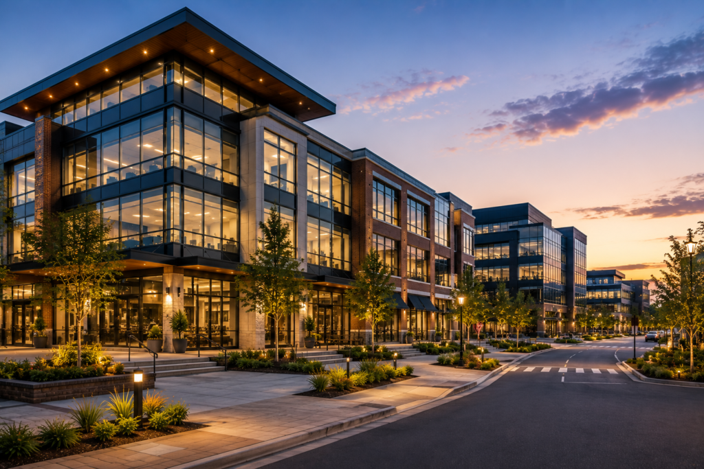 Modern commercial real estate including office buildings and retail investment properties in Bethesda MD