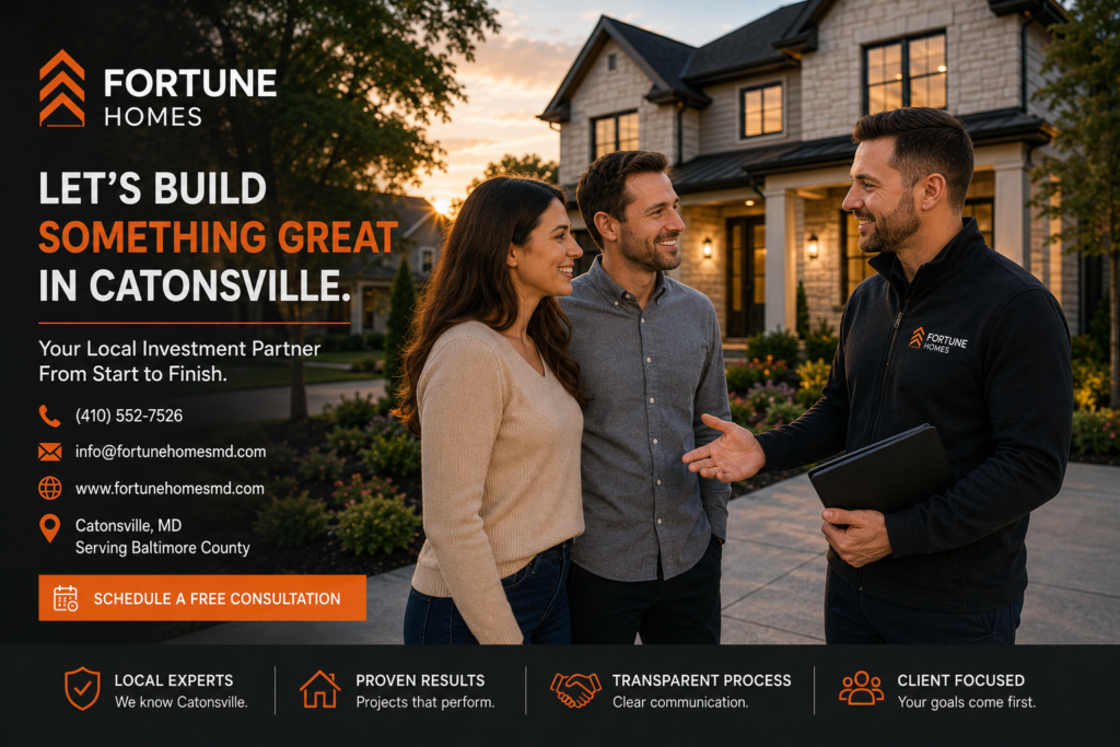 Real estate consultation outside a luxury home in Catonsville Maryland
